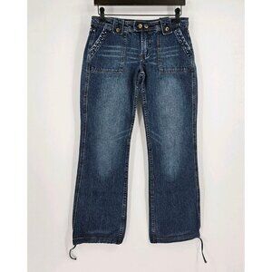 Tenghong Women 30" Waist Relaxed Fit Dark Wash Drawstring Hem Studded Highlights